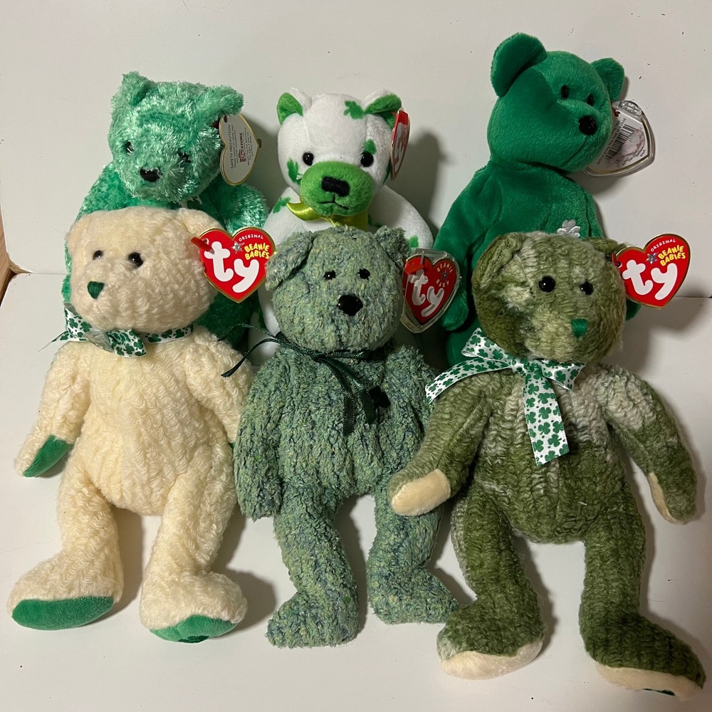 Ty Beanie Babies St Patricks Day Bear Lot Erin Shamrock‎ Clover Luck-e 6pc Set